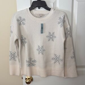 LOFT Cream Sweater with Gray Snowflake Design